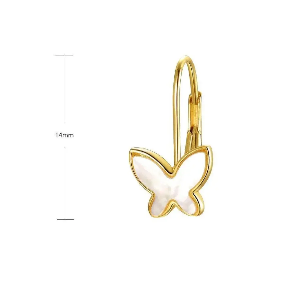 Rachel Glauber Girl’s 14k Gold Plated Mother of Pearl Butterfly Dangle Earrings
